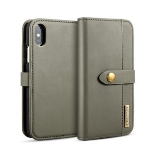 For iPhone X DG.MING Lambskin Detachable Horizontal Flip Magnetic Case with Holder & Card Slots & Wallet (Green)