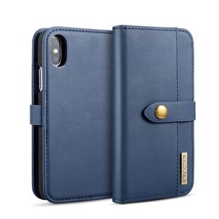 For iPhone X DG.MING Lambskin Detachable Horizontal Flip Magnetic Case with Holder & Card Slots & Wallet (Blue)