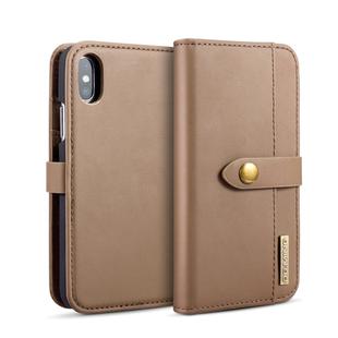 For iPhone X DG.MING Lambskin Detachable Horizontal Flip Magnetic Case with Holder & Card Slots & Wallet (Brown)