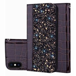Crocodile Texture Glitter Powder Horizontal Flip Leather Case for iPhone X / XS, with Card Slots & Holder(Black)