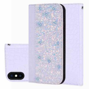 Crocodile Texture Glitter Powder Horizontal Flip Leather Case for iPhone X / XS, with Card Slots & Holder(White)