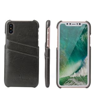 For iPhone X / XS Fierre Shann Retro Oil Wax Texture PU Leather Case with Card Slots(Black)