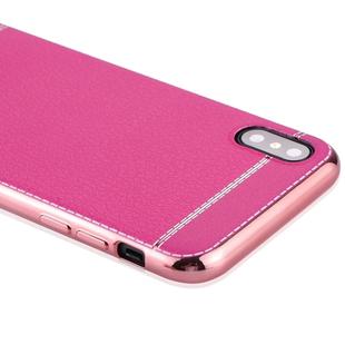 For   iPhone X / XS   3D Litchi Texture Electroplating Soft TPU Protective Cover Case(Magenta)