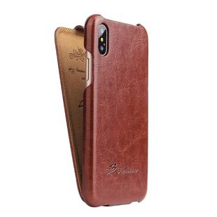 For iPhone X / XS Fierre Shann Retro Oil Wax Texture Vertical Flip PU Leather Case(Brown)