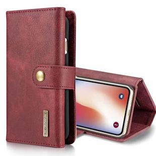 For iPhone X / XS DG.MING Triple Fold Crazy Horse Texture Horizontal Flip Magnetic Protective Case with Holder & Card Slots & Wallet (Red)