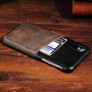 For iPhone X / XS Contrast Color PU Leather Protector Back Case with Card Slot(Coffee)