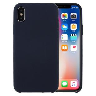 For iPhone X / XS Pure Color Liquid Silicone + PC Dropproof Protective Back Cover Case(Dark Blue)
