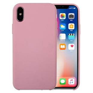 For iPhone X / XS Pure Color Liquid Silicone + PC Dropproof Protective Back Cover Case(Pink)