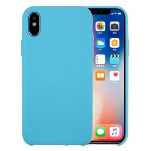 For iPhone X / XS Pure Color Liquid Silicone + PC Dropproof Protective Back Cover Case(Blue)