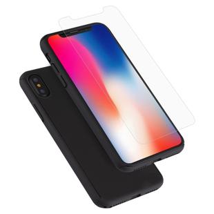 For iPhone X 360 Degree Full Coverage Detachable PC Protective Cover Case with Tempered Glass Film (Black)