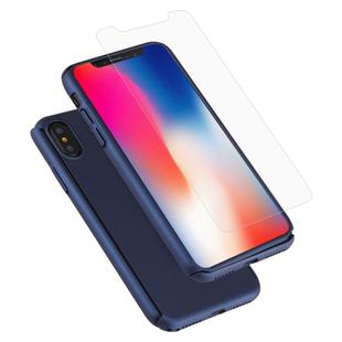 For iPhone X 360 Degree Full Coverage Detachable PC Protective Cover Case with Tempered Glass Film (Blue)