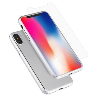 For iPhone X 360 Degree Full Coverage Detachable PC Protective Cover Case with Tempered Glass Film (Silver)