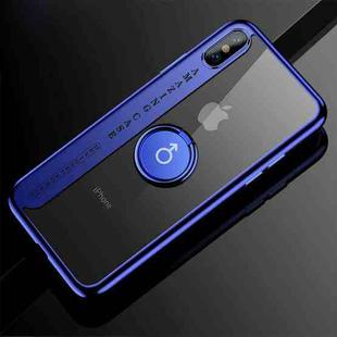 CAFELE for   iPhone X    Ultra-thin Electroplating Soft TPU Protective Back Cover Case with Ring Holder(Blue)