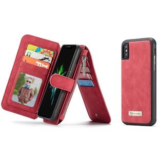 For iPhone X / XS CaseMe-007 TPU + PC Magnetic Absorption Detachable Back Cover Horizontal Flip Leather Case with Card Slots & Zipper Wallet & Photo Frame (Red)