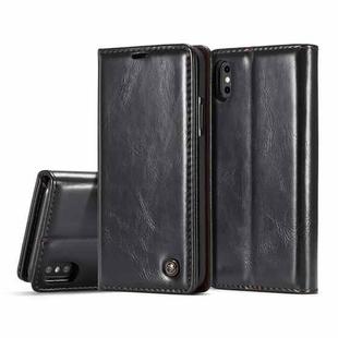 CaseMe-003 for   iPhone X / XS   PU + PC Business Style Crazy Horse Texture Horizontal Flip Leather Case with Holder & Card Slots & Wallet(Black)