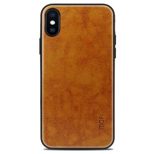 For iPhone X MOFI Shockproof PU Paste Protective Back Case(Light Brown)