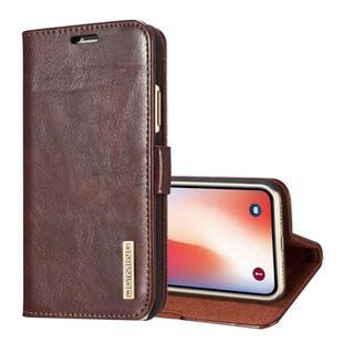 For iPhone X / XS DG.MING Genuine Leather Horizontal Flip Detachable Magnetic Protective Case with Holder & Card Slots & Lanyard(Coffee)