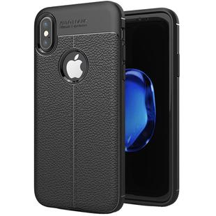 For iPhone X / XS Litchi Texture TPU Protective Back Cover Case (Black)