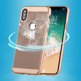 For iPhone X / XS Fuel Injection Breathable Mesh PC Anti-Scratch Protective Cover Case (Gold)