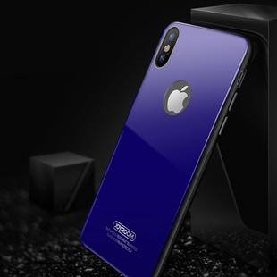 For iPhone X JOYROOM Licai Series TPU + PC + 8H Hardness Explosion-proof Mirror Tempered Glass Cover Back Case(Blue)