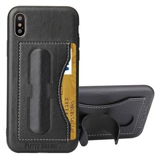 For iPhone X / XS Fierre Shann Full Coverage Protective Leather Case with Holder & Card Slot(Black)