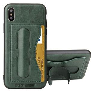 For iPhone X / XS Fierre Shann Full Coverage Protective Leather Case with Holder & Card Slot(Green)