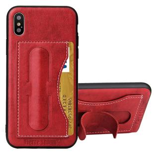 For iPhone X / XS Fierre Shann Full Coverage Protective Leather Case with Holder & Card Slot(Red)
