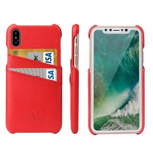 For iPhone X / XS Fierre Shann Litchi Texture Genuine Leather Back Cover Case With Card Slots(Red)