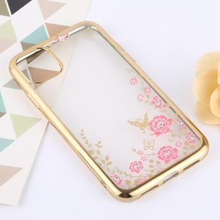 For iPhone 11 Pro Max Flowers Patterns Electroplating Soft TPU Protective Cover Case  (Gold)