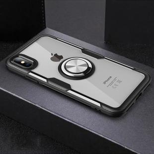 For iPhone XS Max Magnetic 360 Degree Rotation Ring Holder Armor Protective Case (Black Silver)