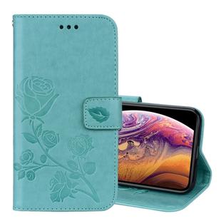 For iPhone XS Max Rose Embossed Horizontal Flip PU Leather Case with Holder & Card Slots & Wallet(Green)