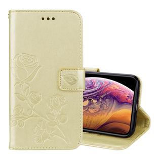 For iPhone XS Max Rose Embossed Horizontal Flip PU Leather Case with Holder & Card Slots & Wallet(Gold)