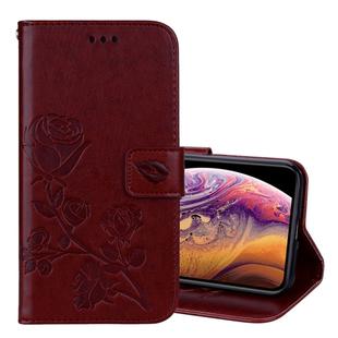 For iPhone XS Max Rose Embossed Horizontal Flip PU Leather Case with Holder & Card Slots & Wallet(Brown)