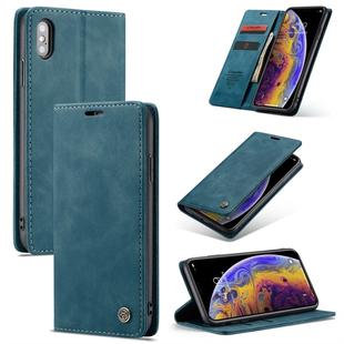 For iPhone XS Max CaseMe-013 Multifunctional Retro Frosted Horizontal Flip Leather Case with Card Slot & Holder & Wallet(Blue)