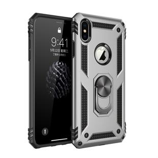 For iPhone XS Max Sergeant Armor Shockproof TPU + PC Protective Case with 360 Degree Rotation Holder (Silver)
