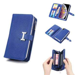 For iPhone XS Max Separable I Word Buckle Litchi Texture Flip Leather Wallet Case with Zipper & Card Slot & Photo Frame & Lanyard (Blue)