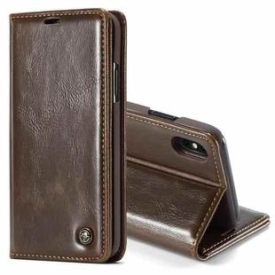 CaseMe Business Style Crazy Horse Texture Horizontal Flip PU Leather Case for iPhone XS Max, with Holder & Card Slots (Brown)