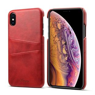 For iPhone XS Max Suteni Calf Texture Protective Case with Card Slots(Red)