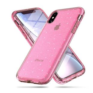 For iPhone XS Max Shockproof Terminator Style Glitter Powder Protector Case (Pink)