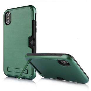 Ultrathin TPU + PC Protective Case for iPhone XS Max, with Card Slot & Holder(Green)