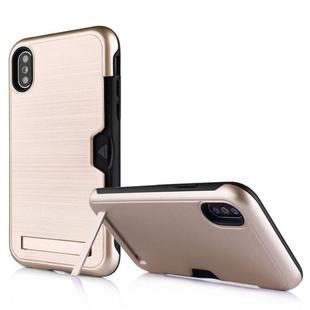 Ultrathin TPU + PC Protective Case for iPhone XS Max, with Card Slot & Holder(Gold)