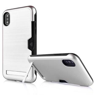 Ultrathin TPU + PC Protective Case for iPhone XS Max, with Card Slot & Holder(Silver)