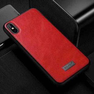 For iPhone XS Max SULADA Shockproof TPU + Handmade Leather Case (Red)