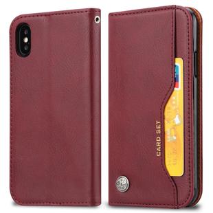 For iPhone XS Max Knead Skin Texture Horizontal Flip Leather Case with Photo Frame & Holder & Card Slots & Wallet(Wine Red)