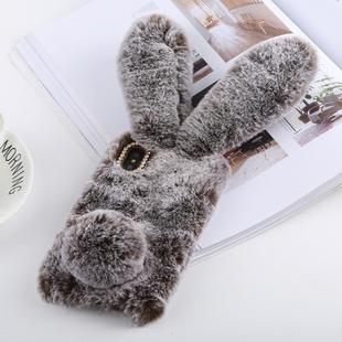 For iPhone XS Max Cute Rabbit Ears Style Plush Case (Brown)