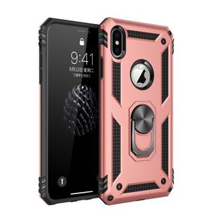 For iPhone XS Max Armor Shockproof TPU + PC Protective Case with 360 Degree Rotation Holder (Rose Gold)