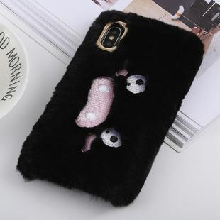 For iPhone XS Max Wacky expression Pattern Plush Case (Black)
