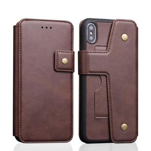 For iPhone XS Max Cowhide Texture Magnetic Absorption Detachable Horizontal Flip Leather Case with Holder & Card Slots & Wallet (Coffee)