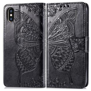 For iPhone XS Max Butterfly Love Flowers Embossing Horizontal Flip Leather Case with Holder & Card Slots & Wallet & Lanyard(Black)