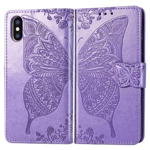 For iPhone XS Max Butterfly Love Flowers Embossing Horizontal Flip Leather Case with Holder & Card Slots & Wallet & Lanyard (Light Purple)